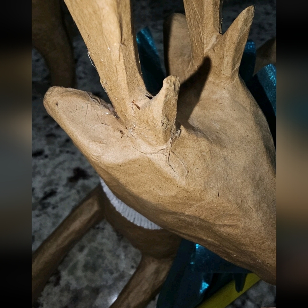 Vintage Paper Mache Reindeer Made In Philippines Christmas Decor Lot of 2 - Picture 4 of 16